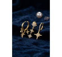 Kutup Yıldızı Model Gold Renk 3 lü Küpe Set