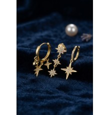 Kutup Yıldızı Model Gold Renk 3 lü Küpe Set