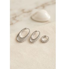 Gümüş Renk Oval Halka Model Zirkon Taşlı 3 lü Küpe Set