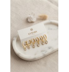 Kalp Zirkon Taşlı Gold Renk Pirinç Set Küpe