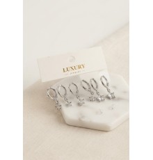 Yıldız Zirkon Taşlı Gümüş Renk Pirinç Set Küpe
