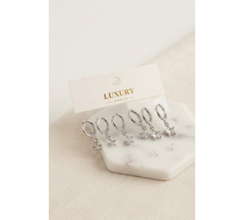 Yıldız Zirkon Taşlı Gümüş Renk Pirinç Set Küpe