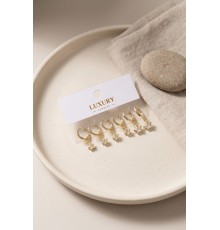 Yıldız Zirkon Taşlı Gold Renk Pirinç Set Küpe