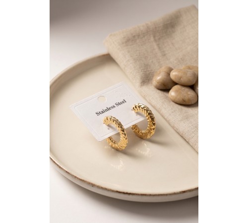 316L Çelik Gold Renk Yarım Halka Model Küpe