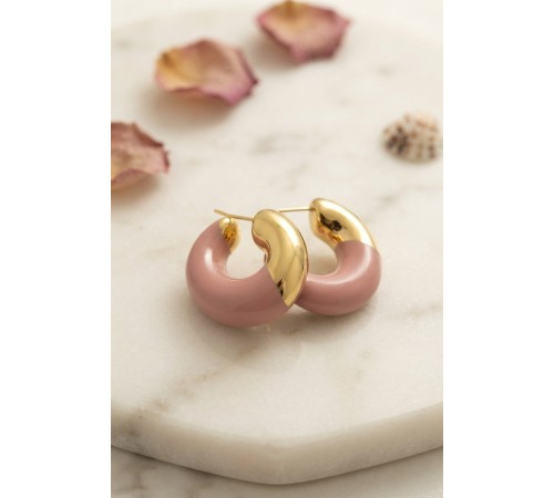 316L Çelik Gold Renk Pembe Halka Model Kadın Küpe