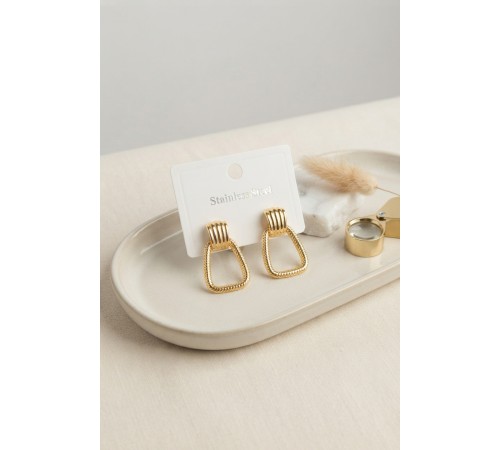 316L Çelik Gold Renk Vintage Trapez Model Küpe