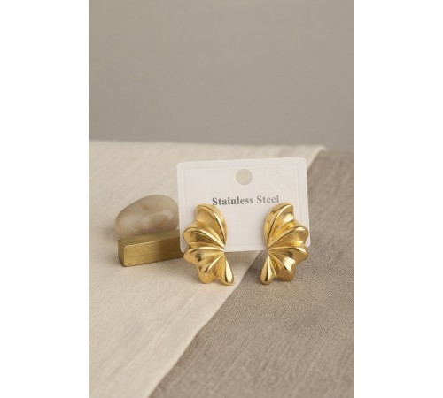 316L Çelik Gold Renk Vintage 3D Dalgalı Model Küpe