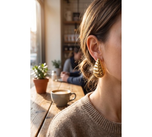 316L Çelik Gold Renk Vintage Damla Model Küpe
