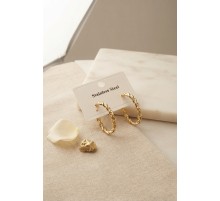 316L Çelik Gold Renk Kıvrımlı Halka Tasarım Model Küpe