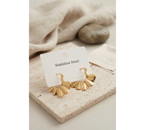 316L Çelik Gold Renk Yelpaze Model Küpe
