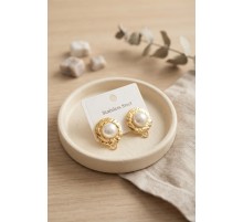 316L Çelik Gold Renk İncili Model Küpe