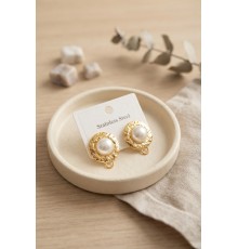 316L Çelik Gold Renk İncili Model Küpe