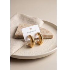 316L Çelik Gold Renk Bombeli Kroasan Model Küpe