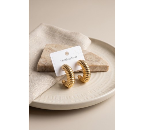 316L Çelik Gold Renk Bombeli Kroasan Model Küpe