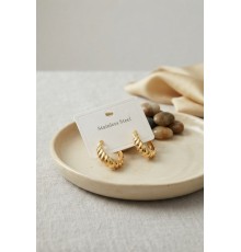 316L Çelik Gold Renk Kıvrımlı Halka Model Küpe
