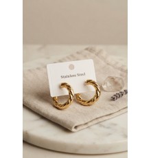 316L Çelik Gold Renk Vintage Kıvrımlı Halka Model Küpe
