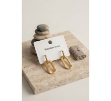 316L Gold Renk Tırtıklı Ataç Form Tasarım Küpe