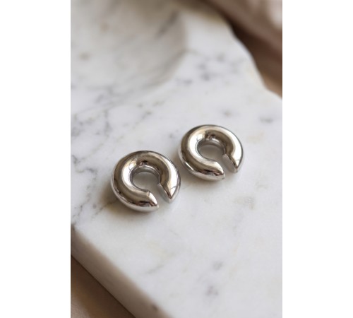 316L Çelik Gümüş Renk Çiftli Earcuff Küpe