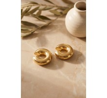 316L Çelik Gold Renk Çiftli Earcuff Küpe