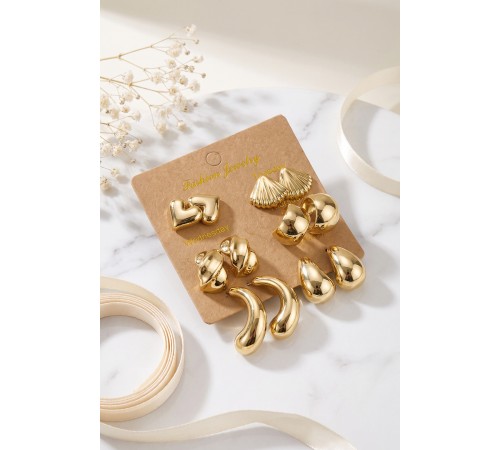 Metalik Kaplama Gold Renk CCB 6 Çift Kadın Küpe Seti