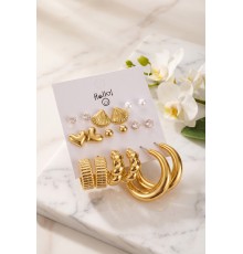 Gold Renk Metalik Kaplamalı Deniz Kabuğu Detaylı CCB 9 Çift Küpe Seti
