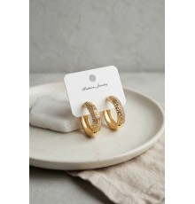 Gold Renk Zirkon Taşlı ve Geometrik Motifli Pirinç Halka Kadın Küpe