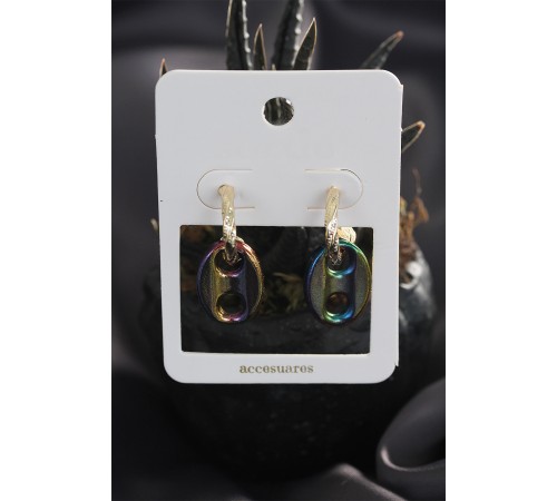 Renkli Hematit Taşlı Küpe Seti