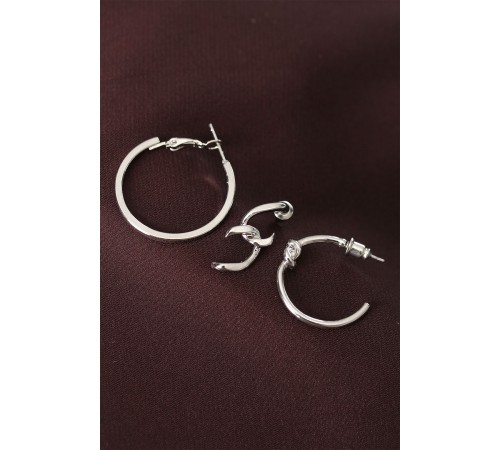 Düğüm Model Gümüş Renk Metal Çoklu Halka Küpe