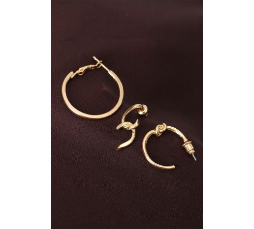 Düğüm Model Altın Renk Metal Çoklu Küpe