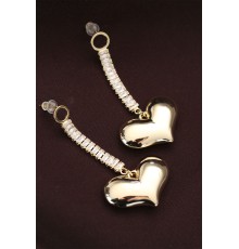 Çelik Altın Renk Baget Taşlı Kalp Küpe