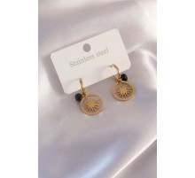 Çelik Gold Renk Güneş Figür Siyah Kristal Detay Kadın Küpe
