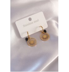Çelik Gold Renk Güneş Figür Siyah Kristal Detay Kadın Küpe