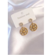 Çelik Gold Renk Çiçek Figür Zirkon Taş Detay Kadın Küpe