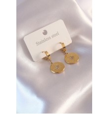 Çelik Gold Renk Kutup Yıldızı İşleme Zirkon Taşlı Kadın Küpe