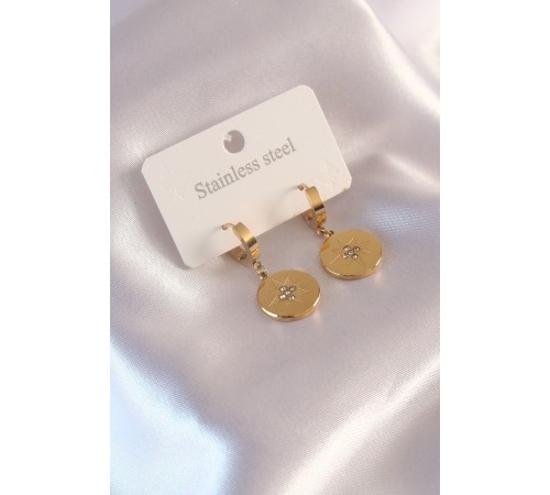 Çelik Gold Renk Kutup Yıldızı İşleme Zirkon Taşlı Kadın Küpe
