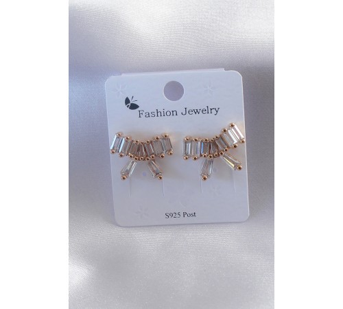 Gold Renk Kurdele Model Zirkon Taşlı Kadın Küpe