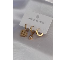 316L Çelik Gold Renk Kalp Model Zirkon Taş Detay Kadın Küpe Kombini