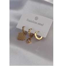 316L Çelik Gold Renk Kalp Model Zirkon Taş Detay Kadın Küpe Kombini