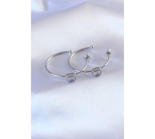 Gümüş Renk Zirkon Taşlı Kadın Küpe