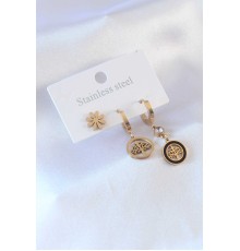 316L Çelik Gold renk Ağaç Model Çiçek Detay Zirkon Taşlı Kadın Küpe