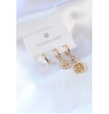 316L Çelik Gold Renk Çiçek Model Zirkon Taşlı Kadın Küpe