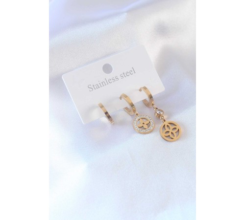 316L Çelik Gold Renk Çiçek Model Zirkon Taşlı Kadın Küpe