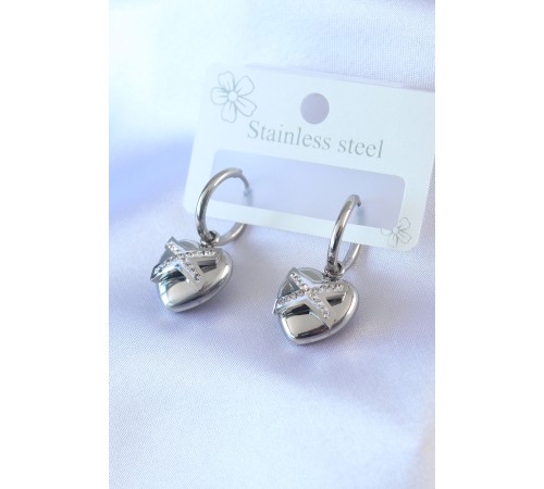316L Çelik Gümüş Renk Zirkon Taş Detay Kalp Model Kadın Küpe