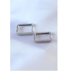 Gümüş Renk Kare Model Zirkon Taşlı Pirinç Kadın Küpe