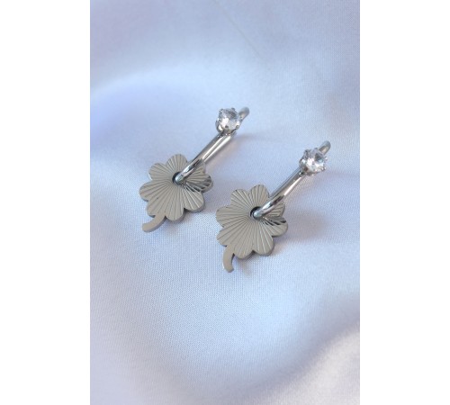 316L Çelik Gümüş Renk Zirkon Taşlı Kadın Göçmen Küpesi