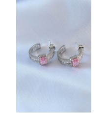 VIP Seri Gümüş Renk Yarım Halka Model Zirkon Taşlı Pirinç Kadın Küpe