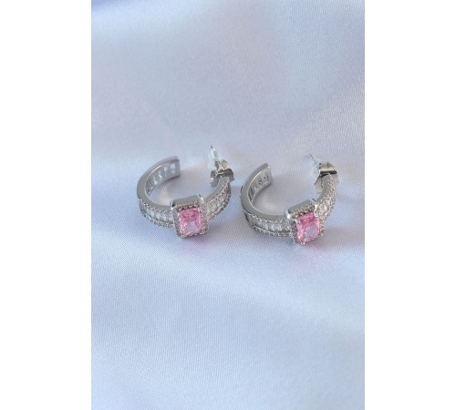 VIP Seri Gümüş Renk Yarım Halka Model Zirkon Taşlı Pirinç Kadın Küpe