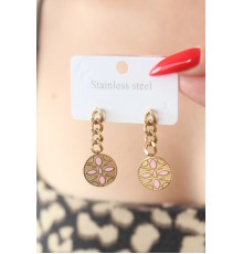 316L Çelik Gold Renk Sallantı Çiçek Model İşleme Detay Kadın Küpe