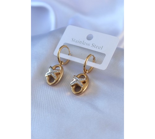 316L Çelik Gold Renk Zirkon Taş Detay Kadın Küpe