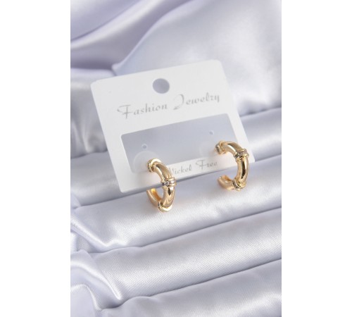 Gold Renk Zirkon Taş Detay Halka Model Pirinç Kadın Küpe